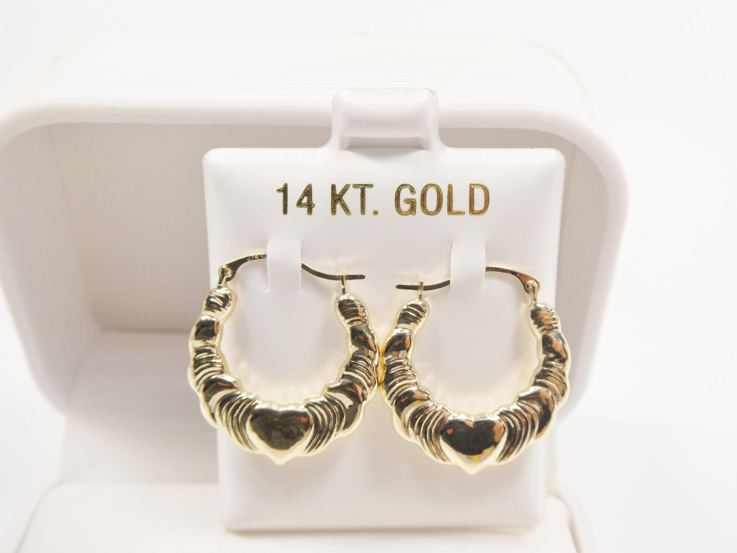 14k real solid yellow gold small heart hoop design earrings