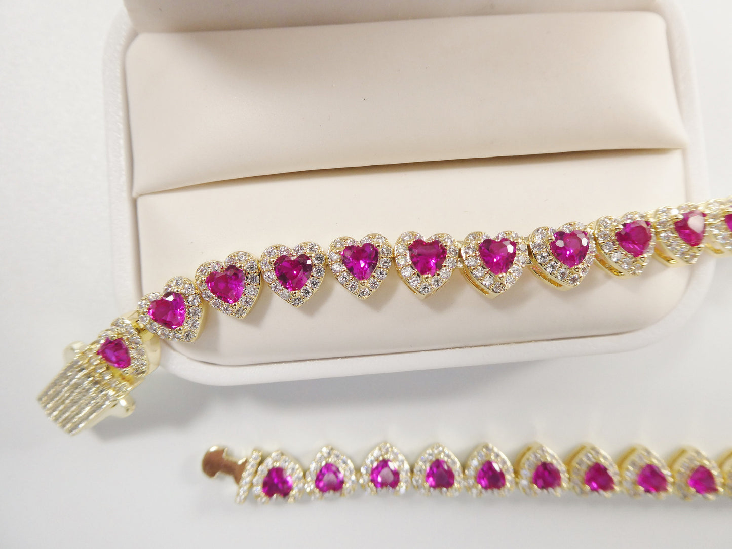 14k gold filled yellow gold ruby color heart necklace / bracelet