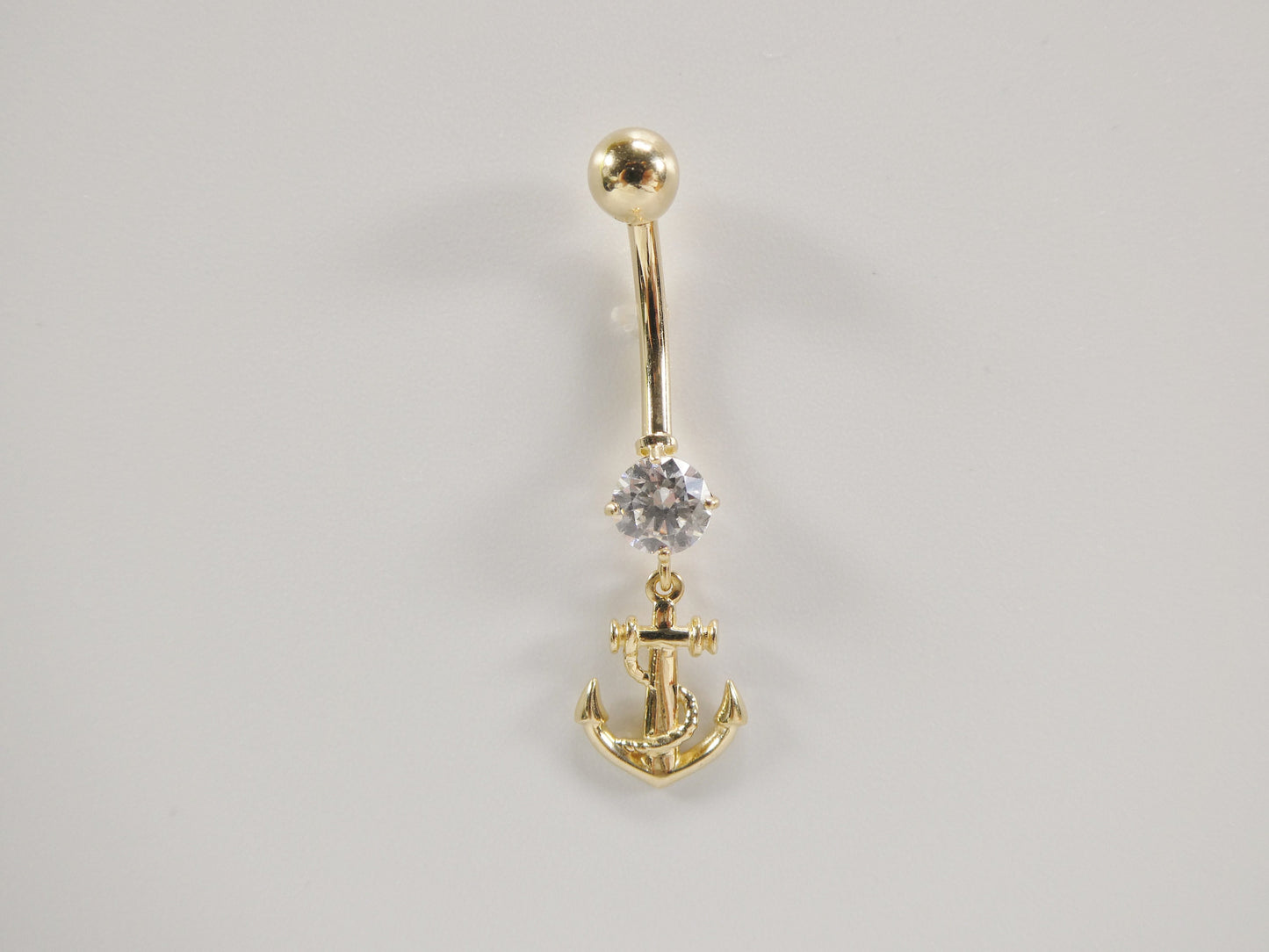 14k real solid yellow gold anchor navel belly button ring piercing