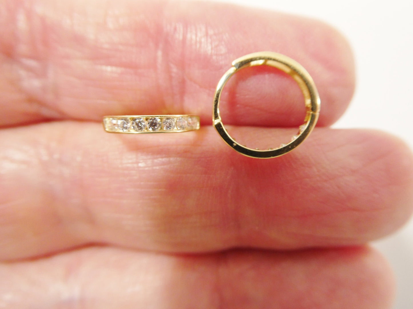 real 10k solid yellow gold cz earring / cartilage daith hoop huggie earring