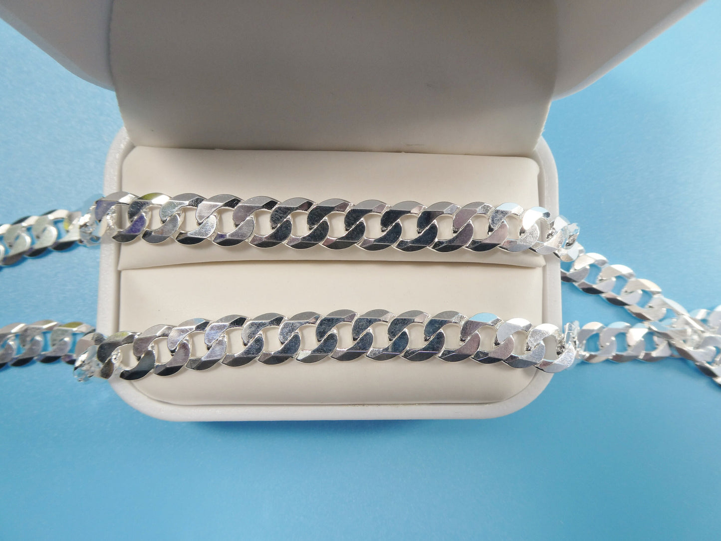 real 925 sterling silver 7.6MM Italian solid chain lobster lock clasp