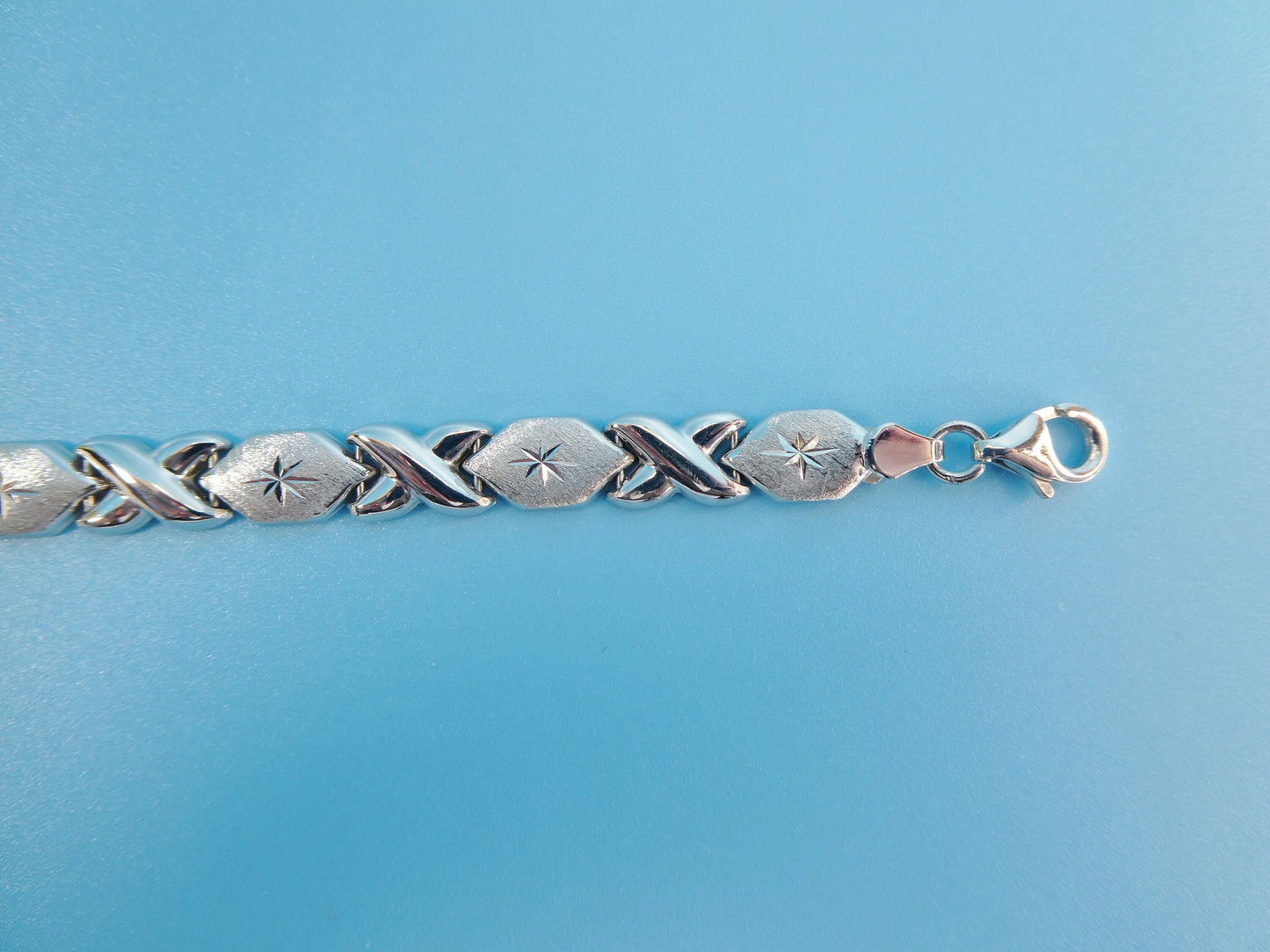 8 inch xoxo stampato bracelet 14k white gold color finish over real 925 sterling silver