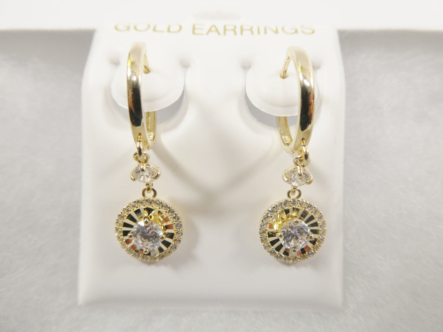 10k real yellow gold circle 4mm center dangle plain huggie earring