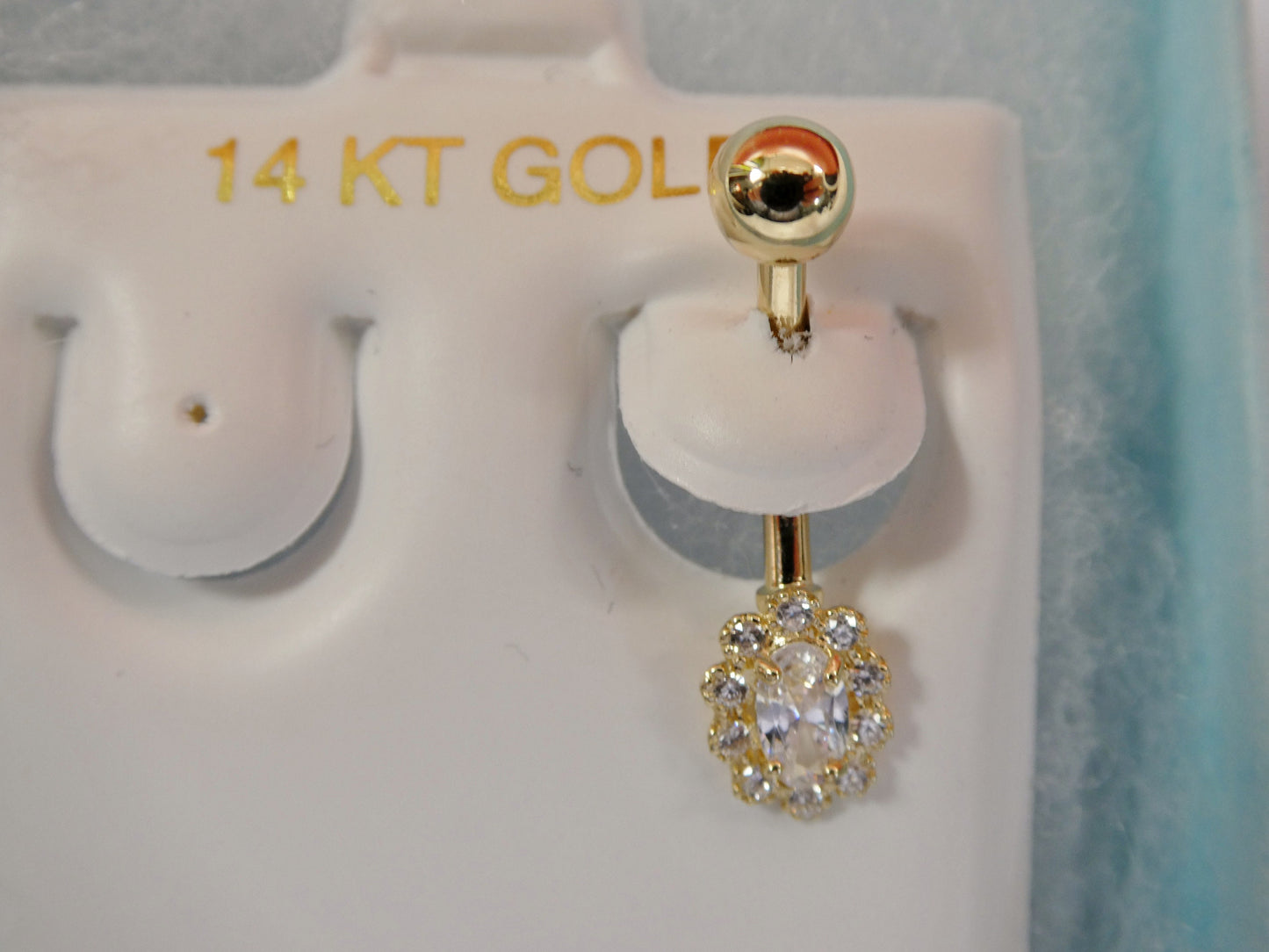 14k real solid yellow gold oval color stone center belly button ring piercing