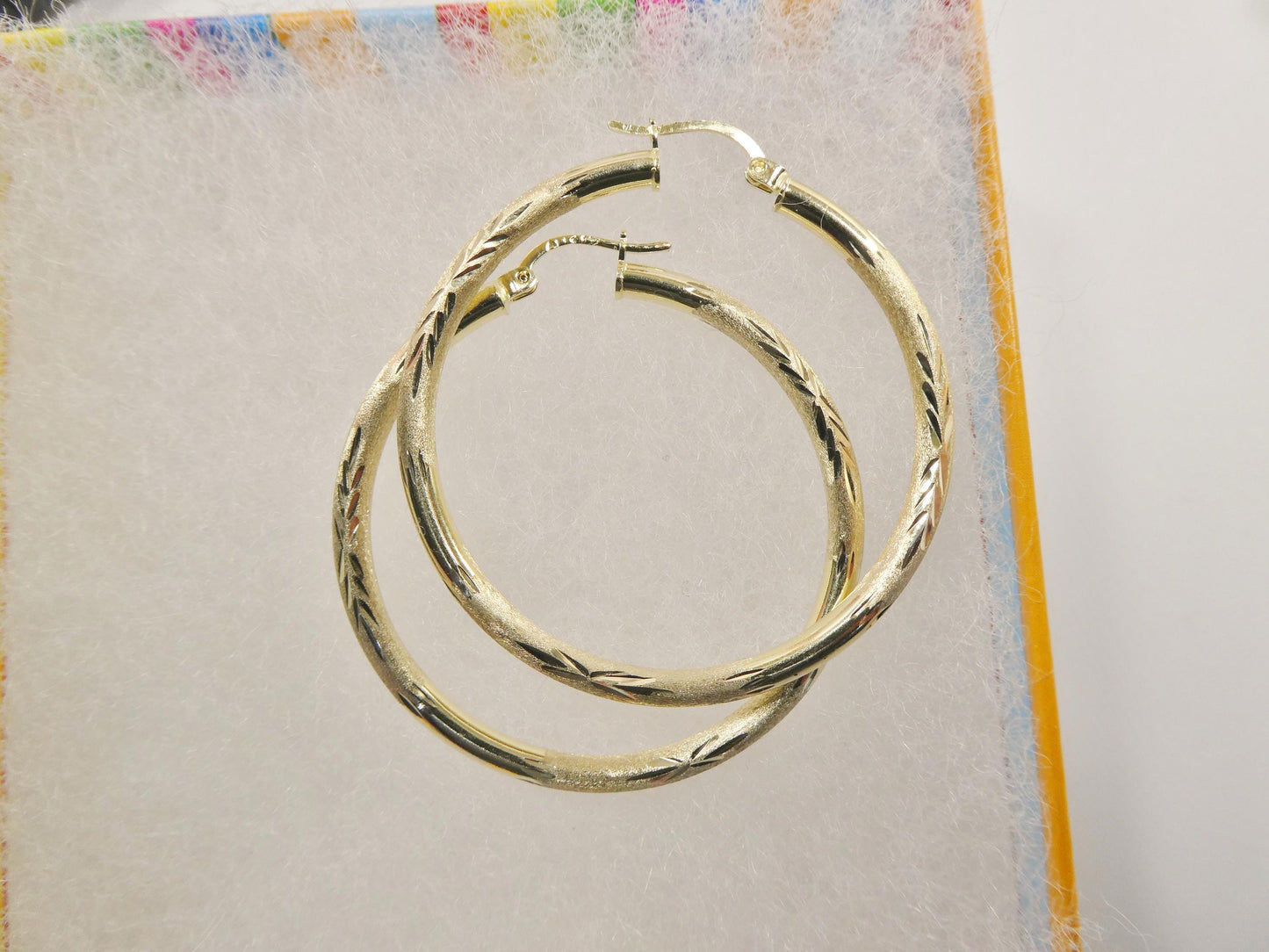 10k real solid yellow gold diamond cut hoop earrings