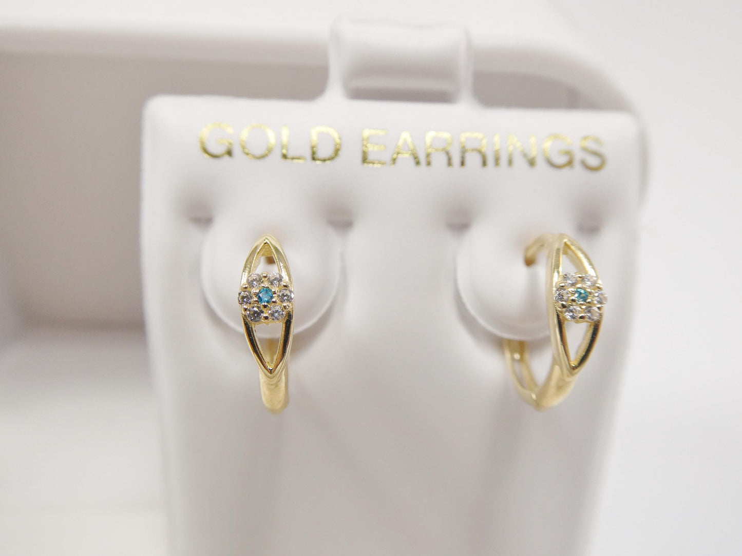 real 10k solid yellow gold evil eye hoop huggie earrings