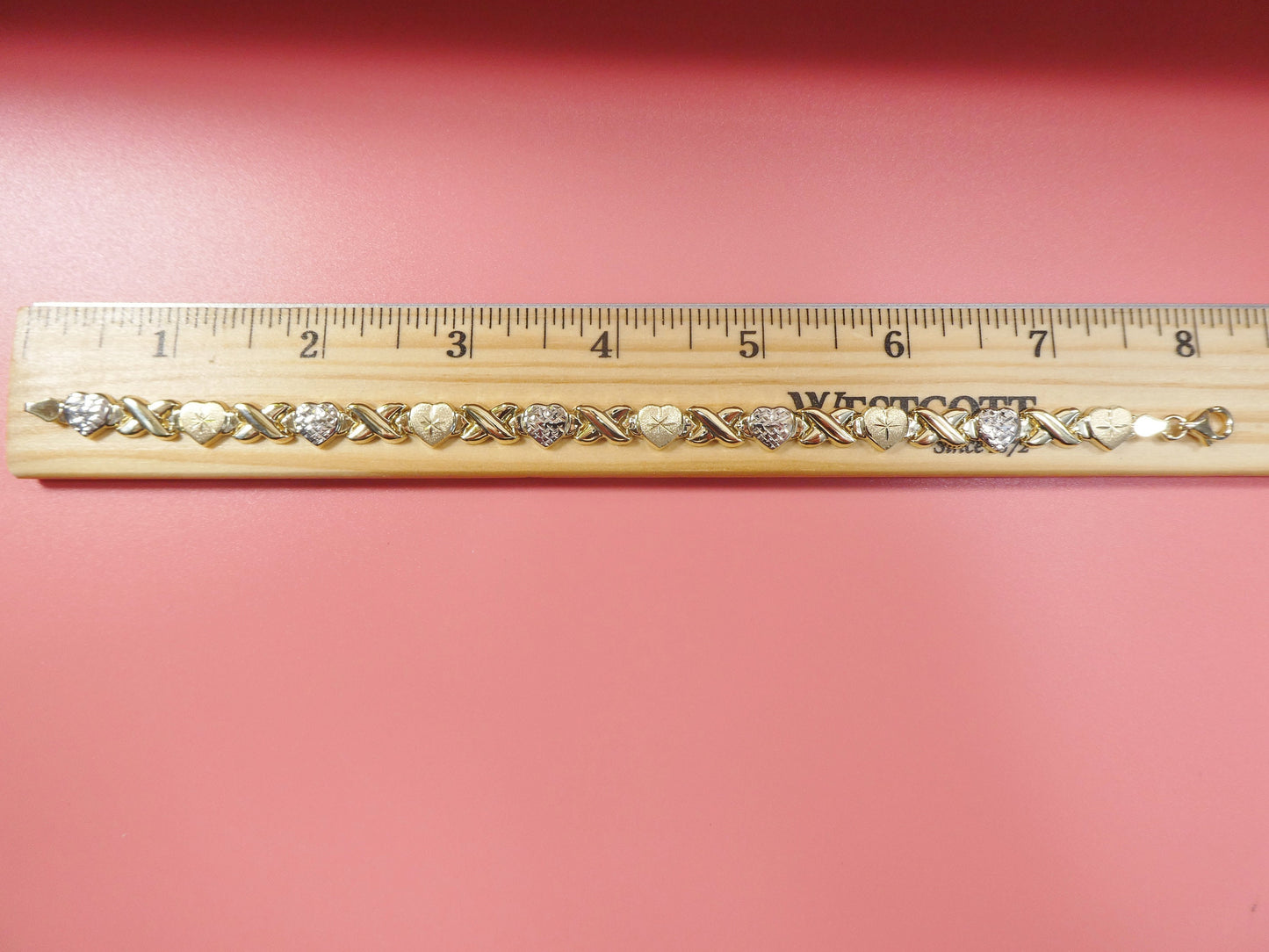 real 10k solid yellow gold x heart and kisses 7 inch and 8 inch stampato bracelet