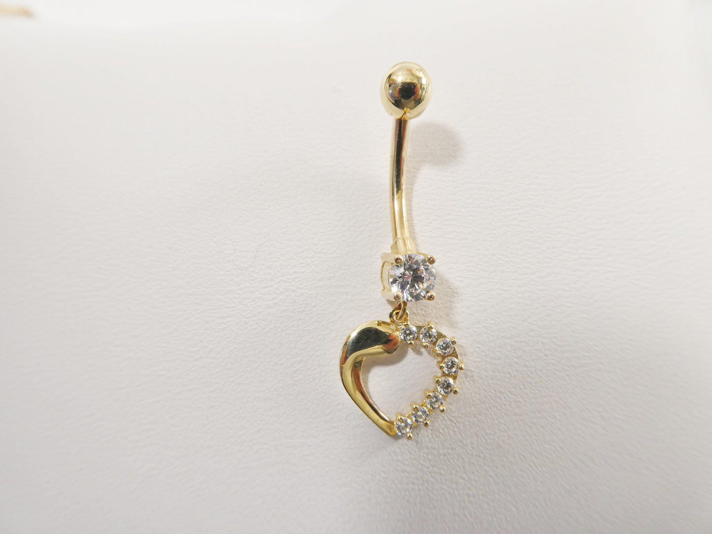 14k real solid yellow gold heart dangling belly button ring piercing