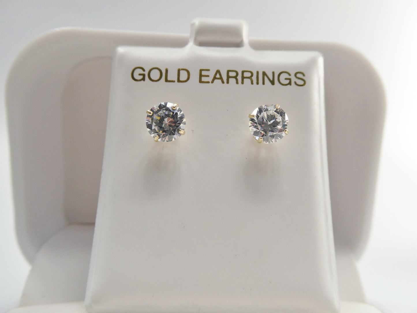 10k solid yellow gold screw post round stone cz stud basket earring