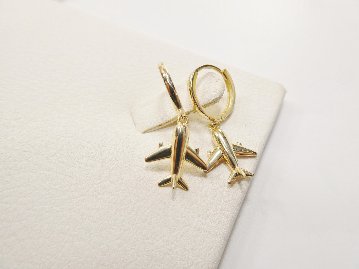 real 10k solid yellow gold airplane hoop huggies earrings