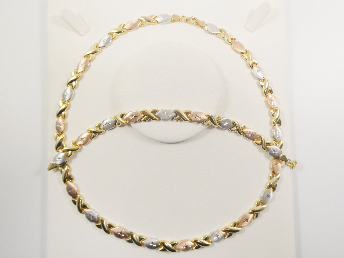 real 925 sterling silver xoxo hugs and kisses stampato set necklace and bracelet 14k gold color finish