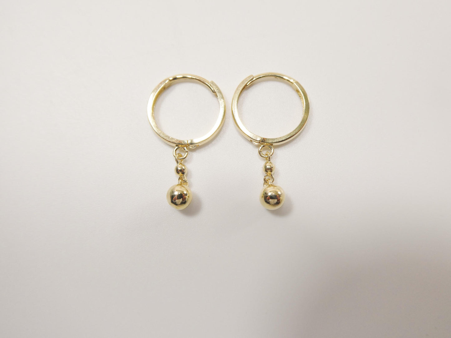 real 10k solid yellow gold ball drop hoop huggie earrings