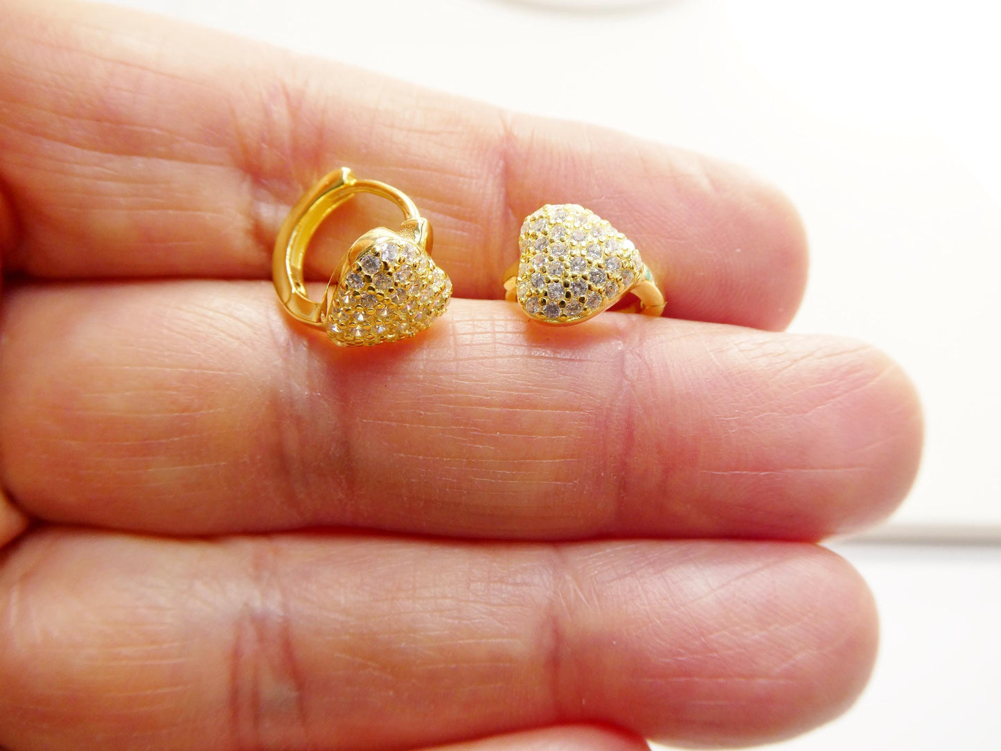 real 925 sterling silver yellow color finish huggie heart earrings