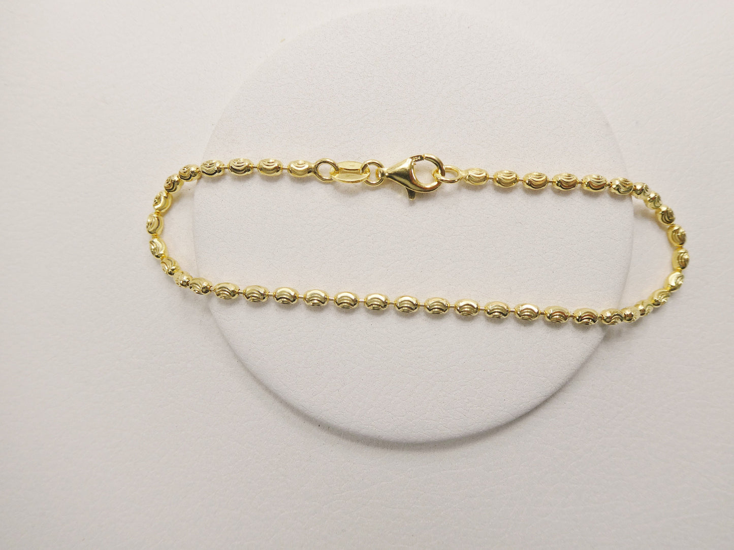 Real 925 sterling silver 7 inch bead bracelet 14k yellow gold finish