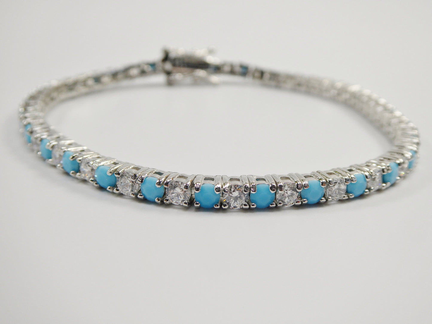 3mm 7 Inch turquois tennis bracelet real 925 sterling silver