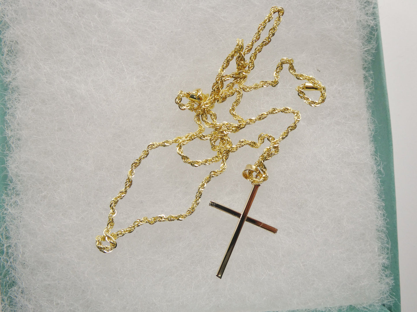 14k real solid yellow gold super polish cross pendent and robe necklace