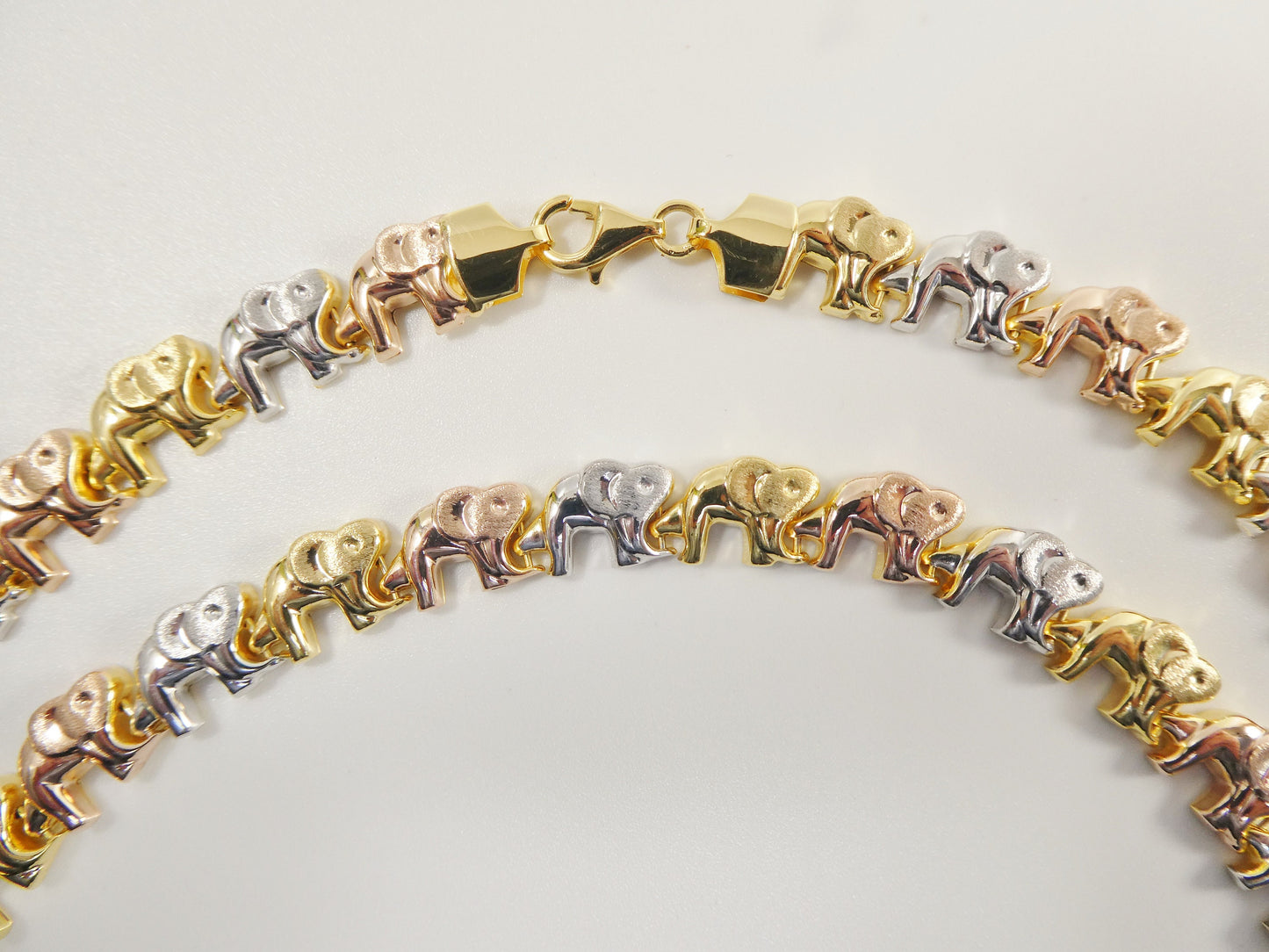 real 925 sterling silver tri color elephant set necklace and bracelet