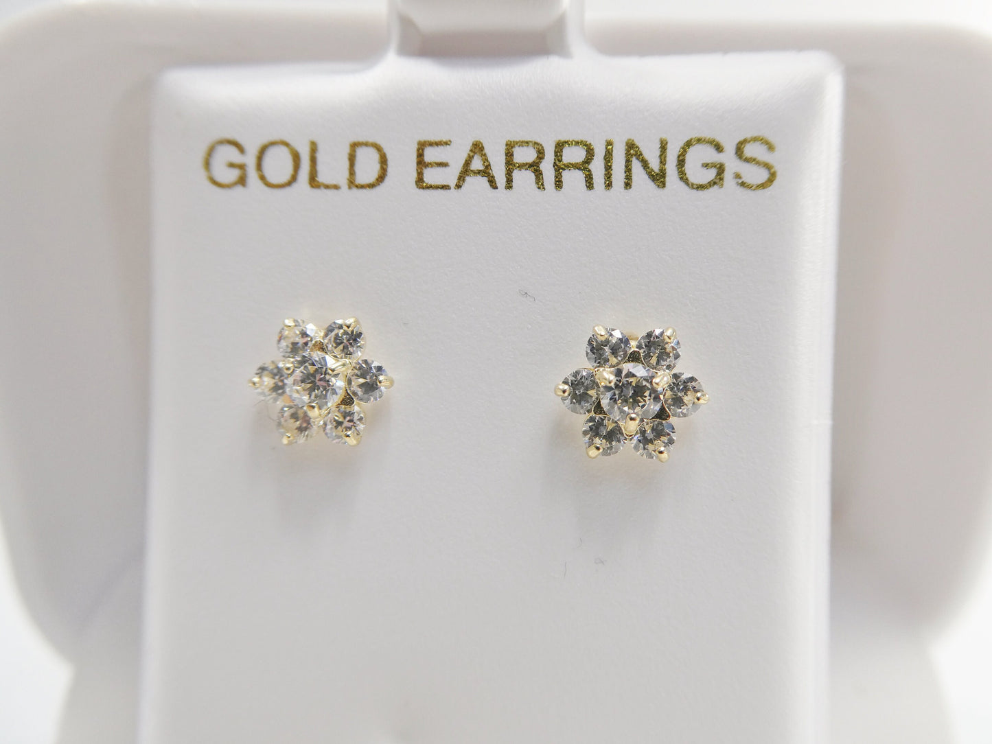 10k real solid yellow gold birthstone screw back earrings large flower shape