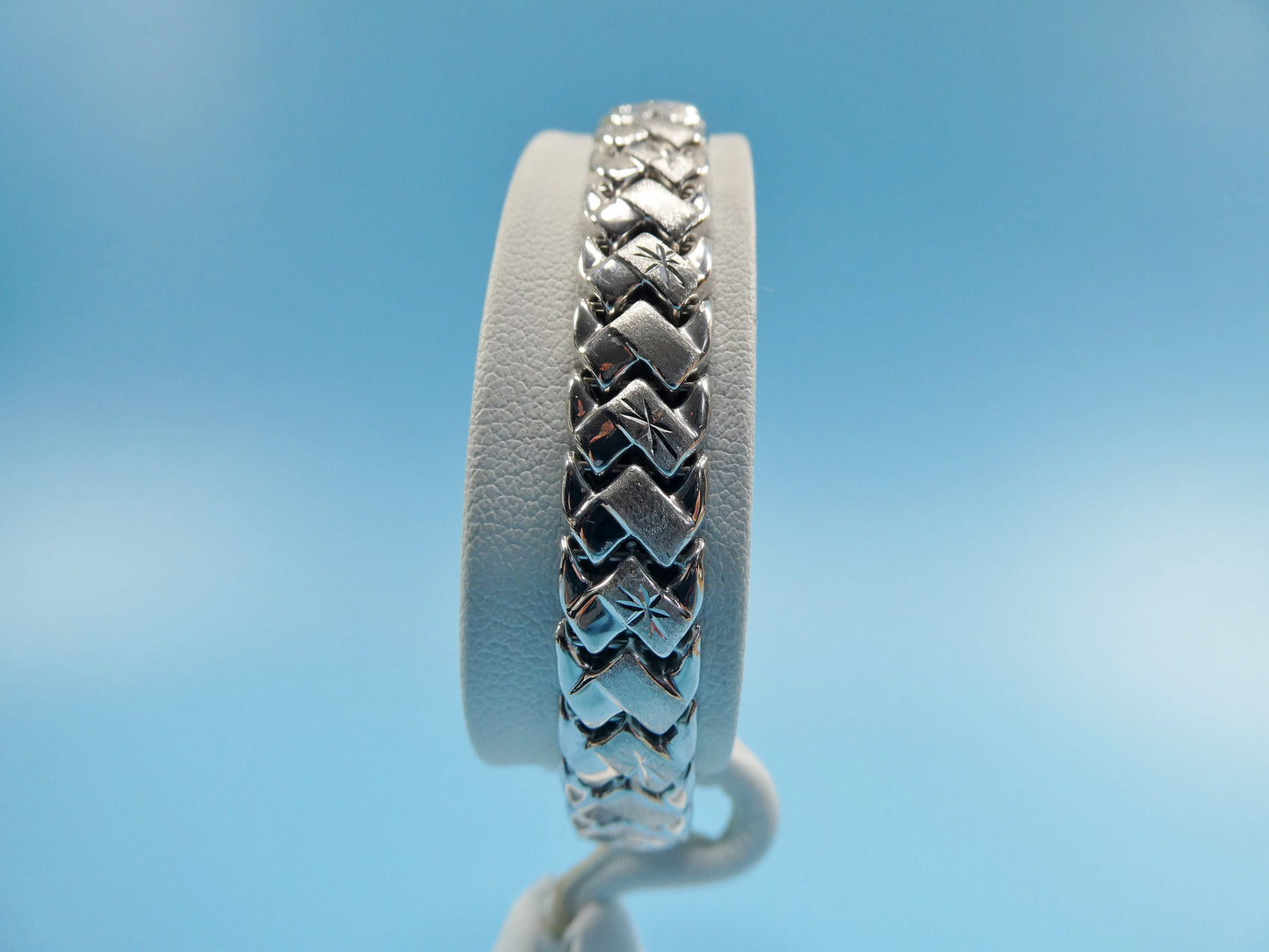 8 inch basket STAMPATO bracelet white gold tone 14k white gold tone finish over real 925 sterling silver