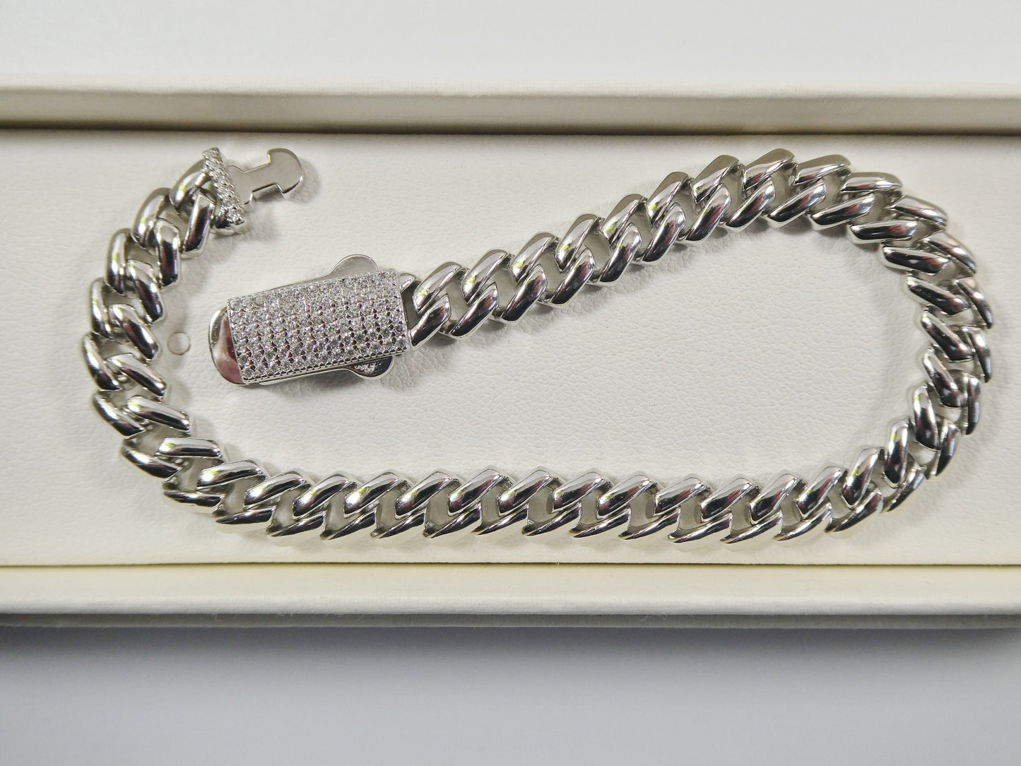 real 925 sterling silver 7mm solid Monaco style 14k white gold color finish