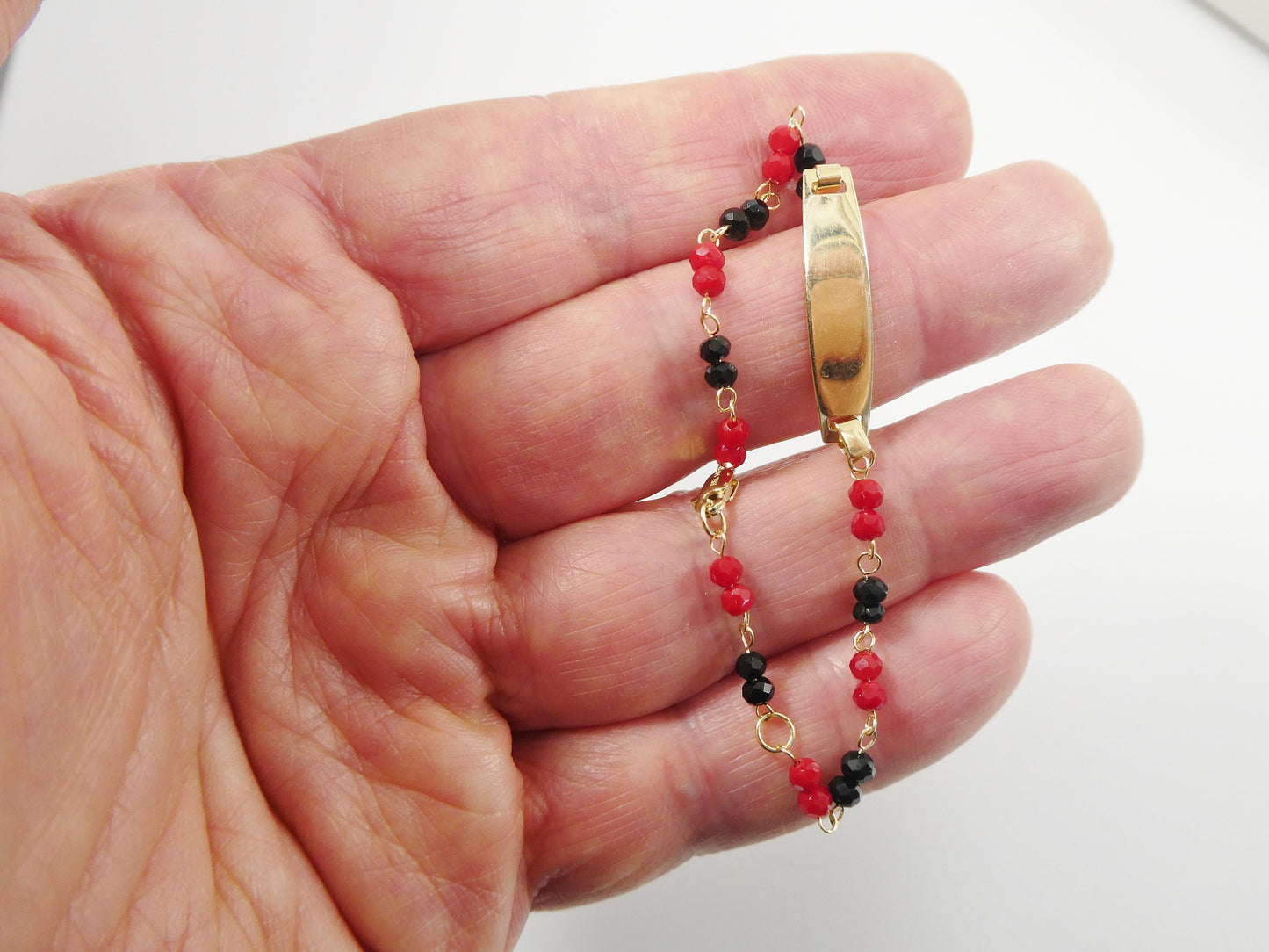 real 14k yellow gold / red / black / stone 5.5 inch baby ID bracelet