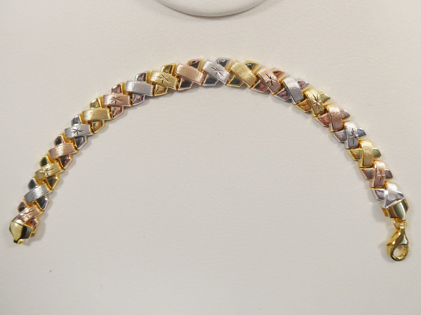real 925 sterling silver stampato X bracelet 14k yellow gold finish