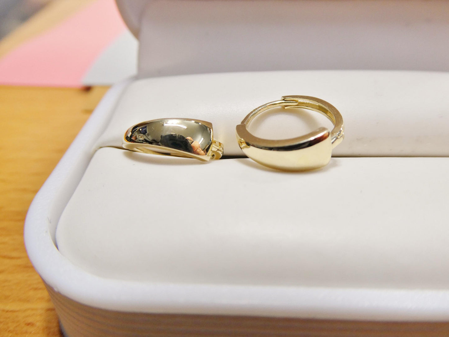 real 10k solid yellow gold designer polish hoop huggie earrings