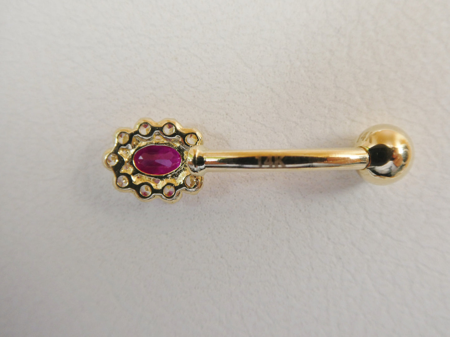 14k real solid yellow gold oval color stone center belly button ring piercing