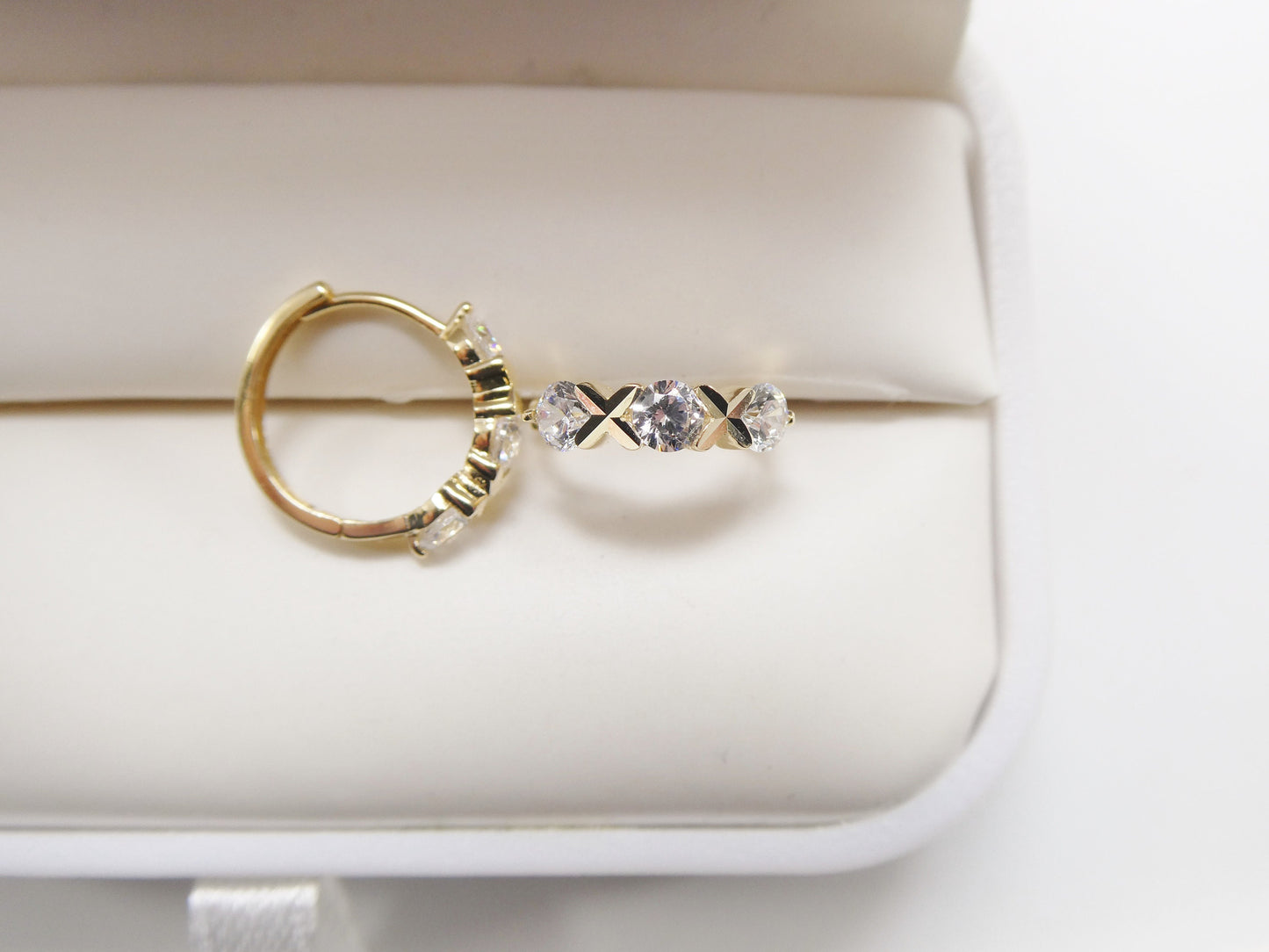 real 10k solid yellow gold XO hoop huggie earrings