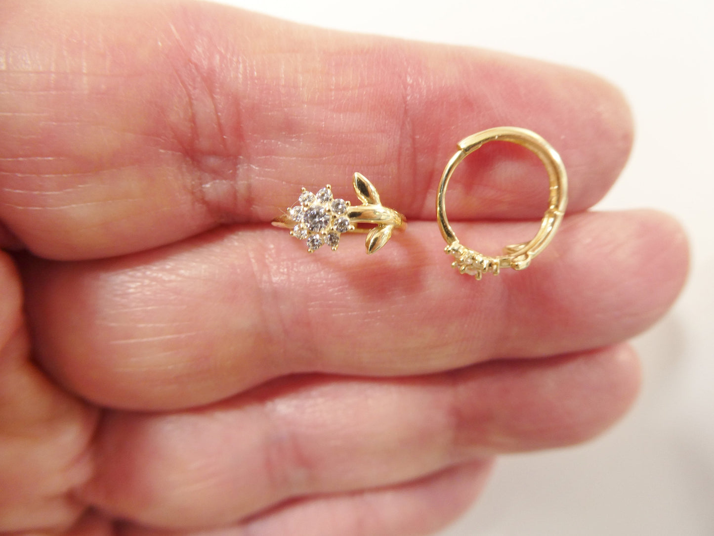 real 10k solid yellow gold flower hoop huggie earring