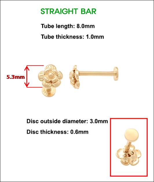 14k real solid yellow gold cartilage flower body ring piercing