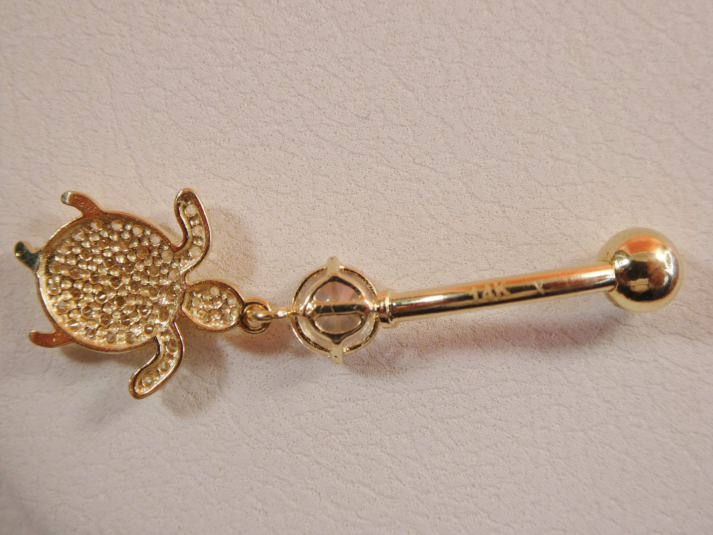 14k real solid yellow gold dangling turtle belly button ring piercing