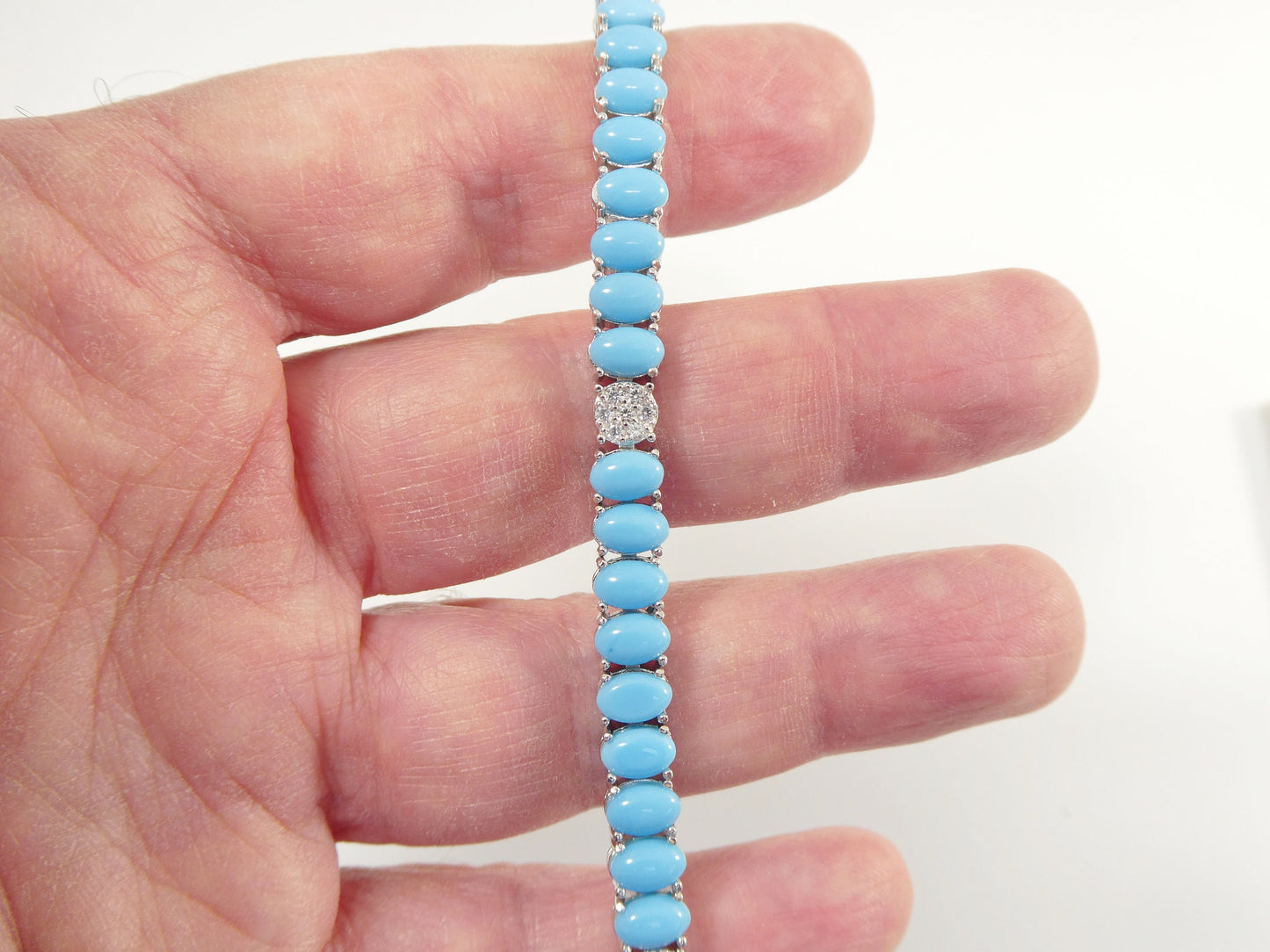 7 inch real 925 sterling silver turquoise tennis bracelet