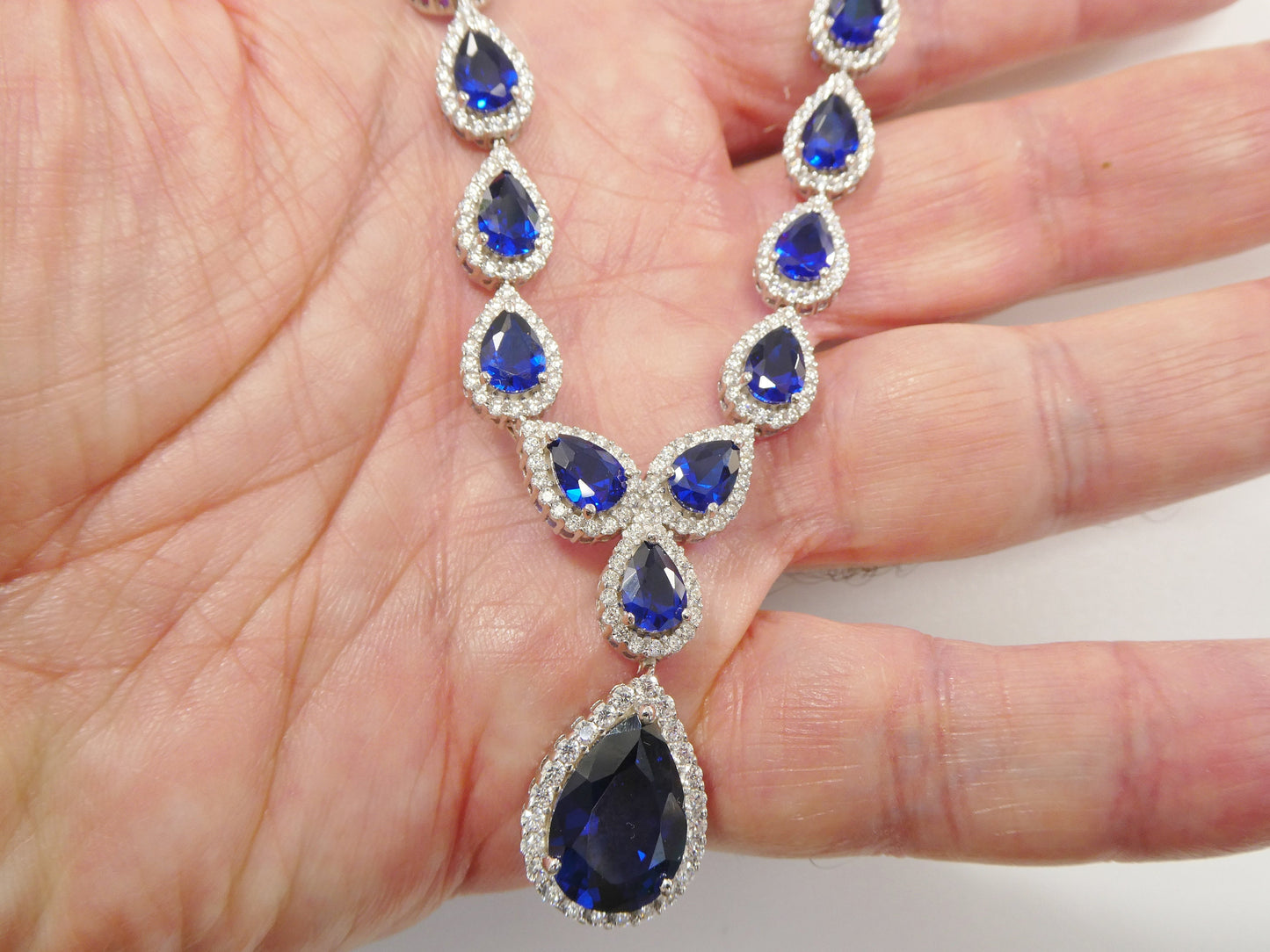 real 925 sterling silver teardrop blue sapphire women necklace