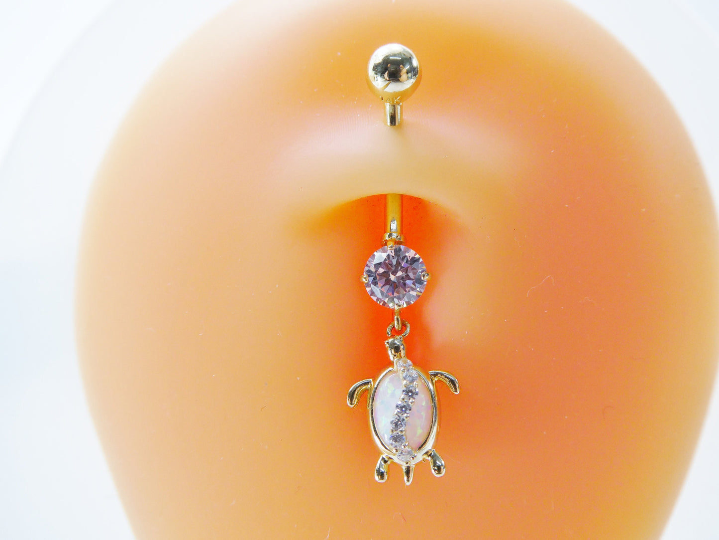 14k real solid yellow gold mother of pearl turtle belly button ring piercing
