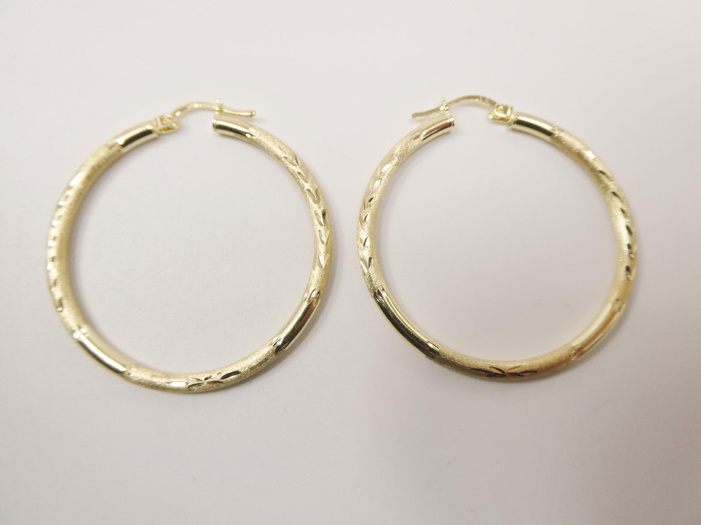 10k real solid yellow gold diamond cut hoop earrings