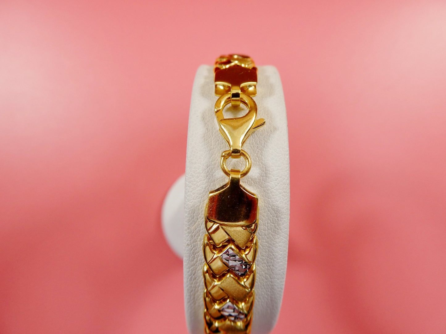 8 inch basket STAMPATO bracelet two tone color 14k yellow gold color finish over real 925 sterling silver