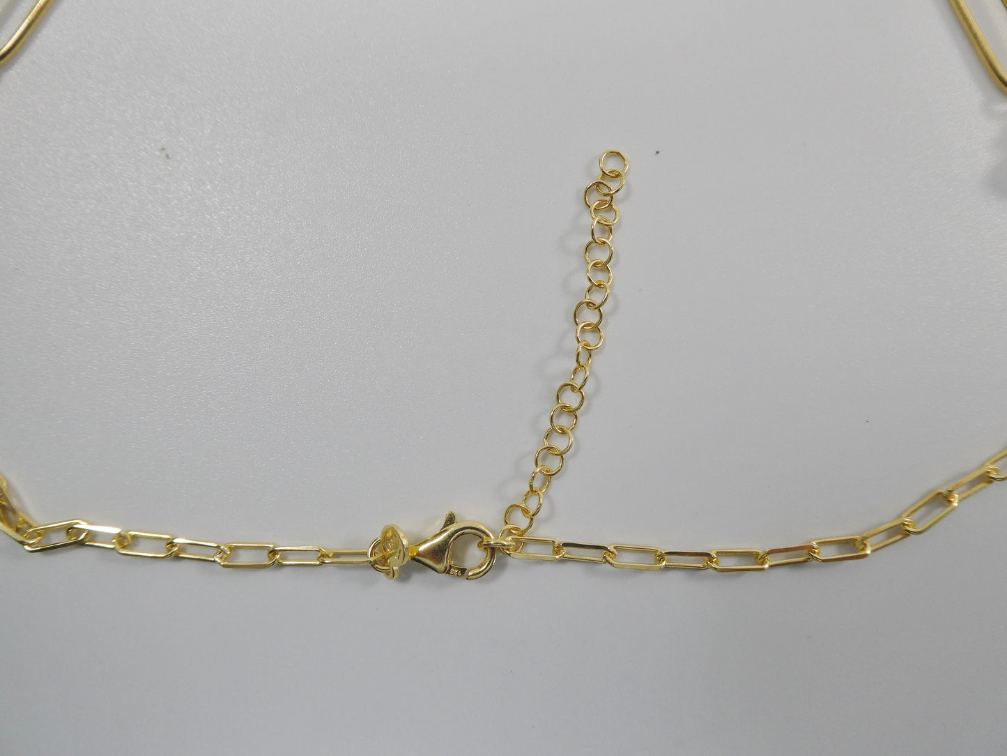 16 inch W/ 2 INCH EXTENTION pearl / paper clip necklace real 925 sterling silver 14k gold color finish