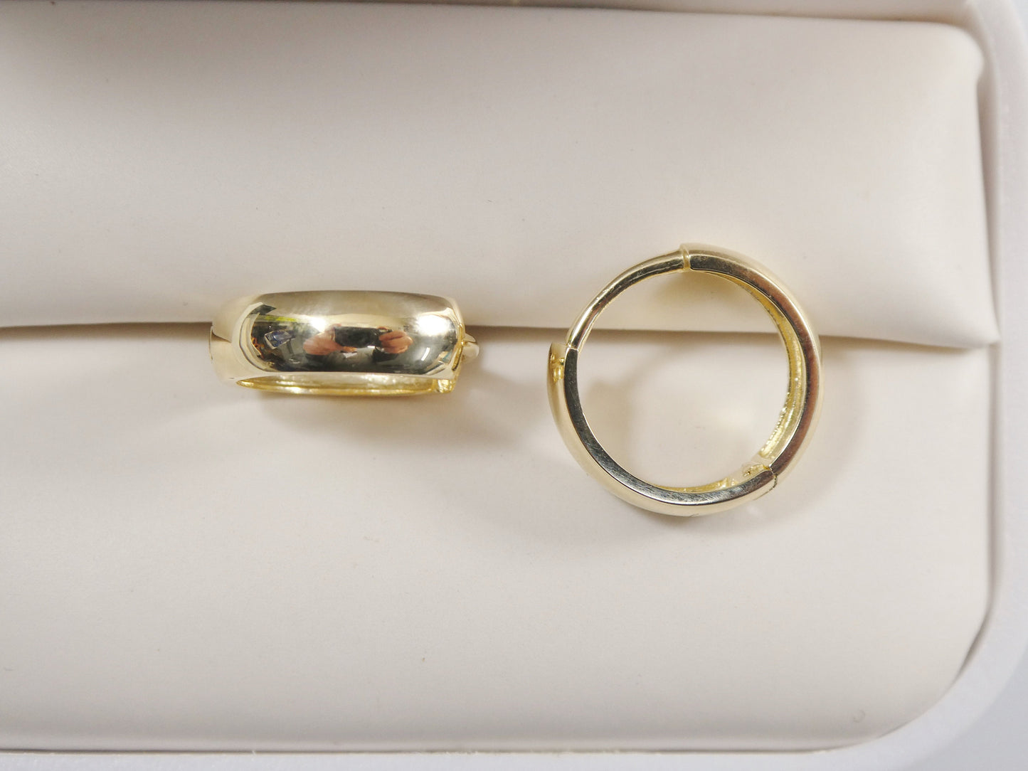 real 10k solid yellow gold 14mm high polish plain hoop huggie earring