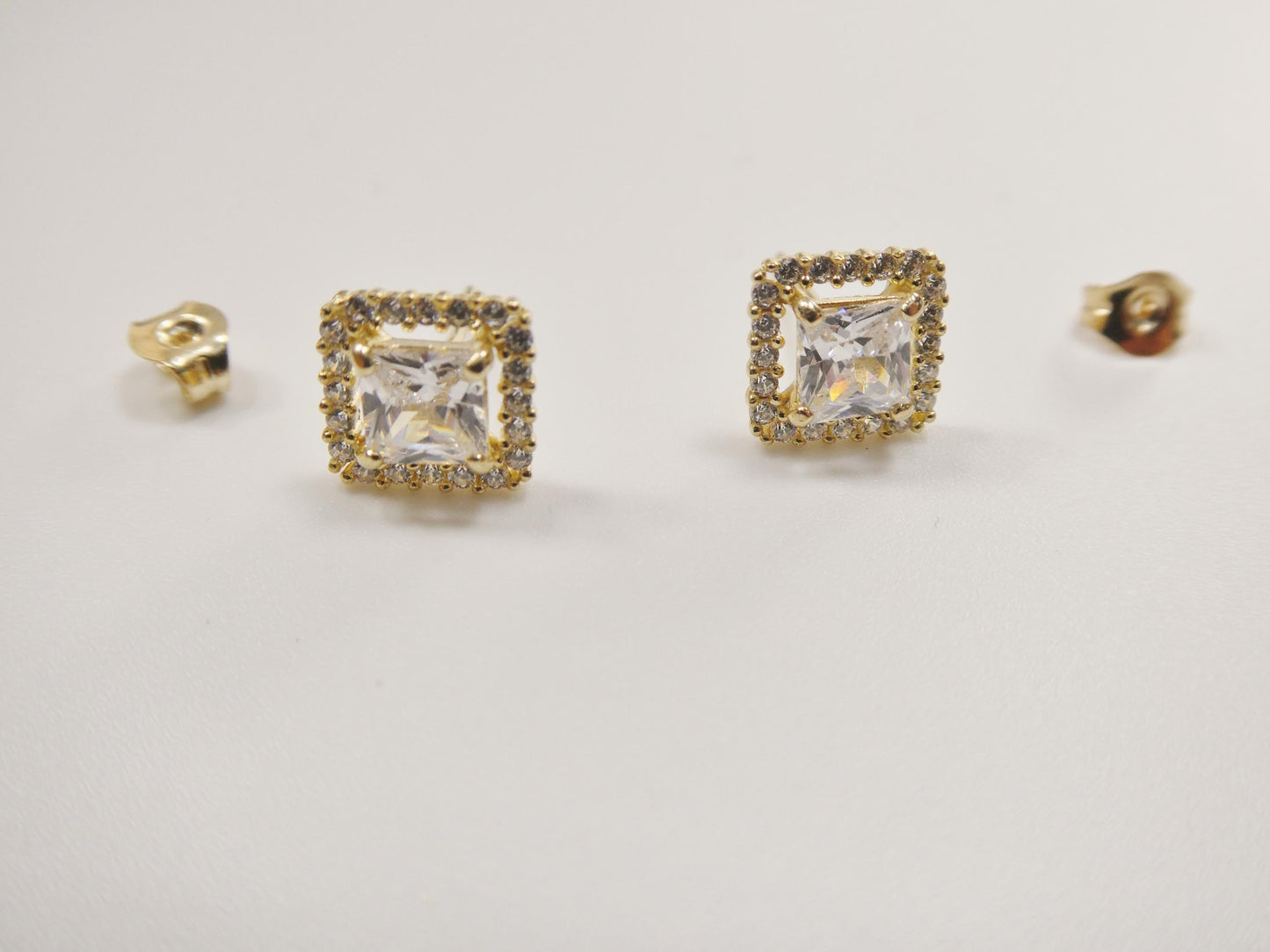 real 10k solid yellow gold square push post stud earrings