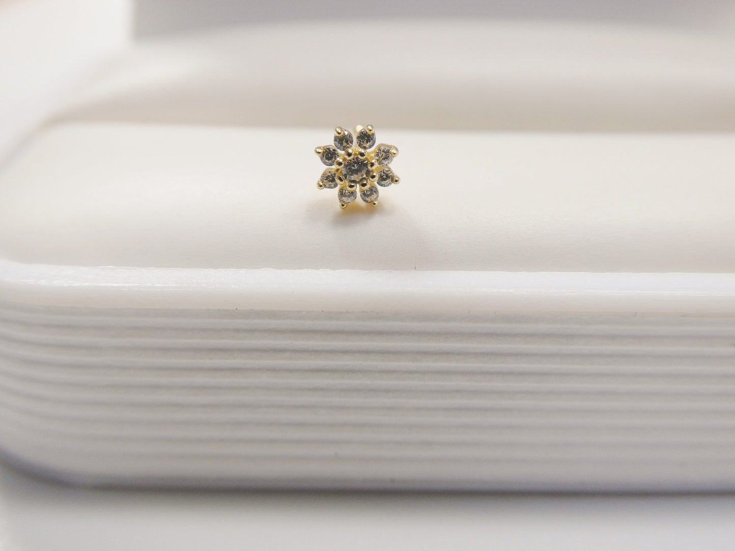 14k real solid yellow gold full stone setting flower stud nose ring