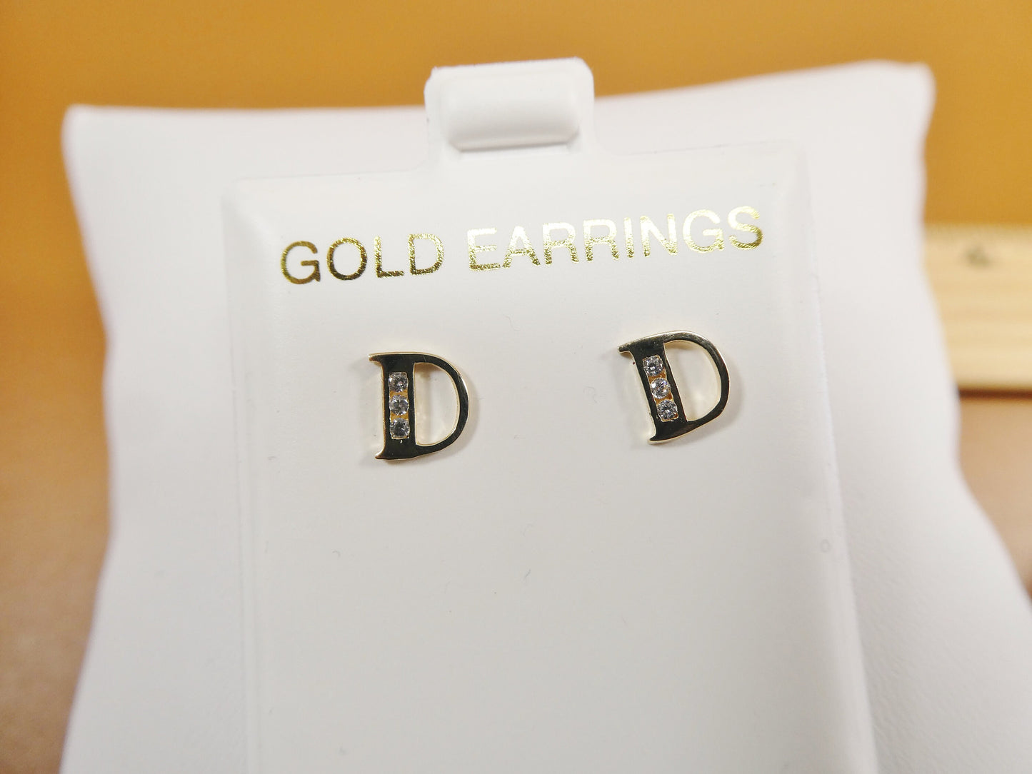 10K real solid yellow gold alphabet initial push back stud earrings