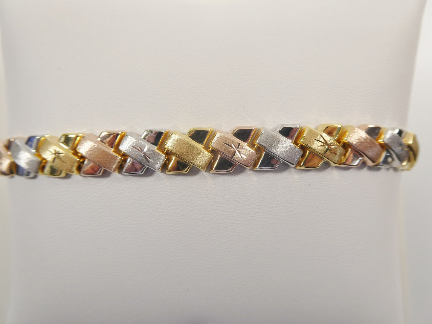 real 925 sterling silver stampato X bracelet 14k yellow gold finish