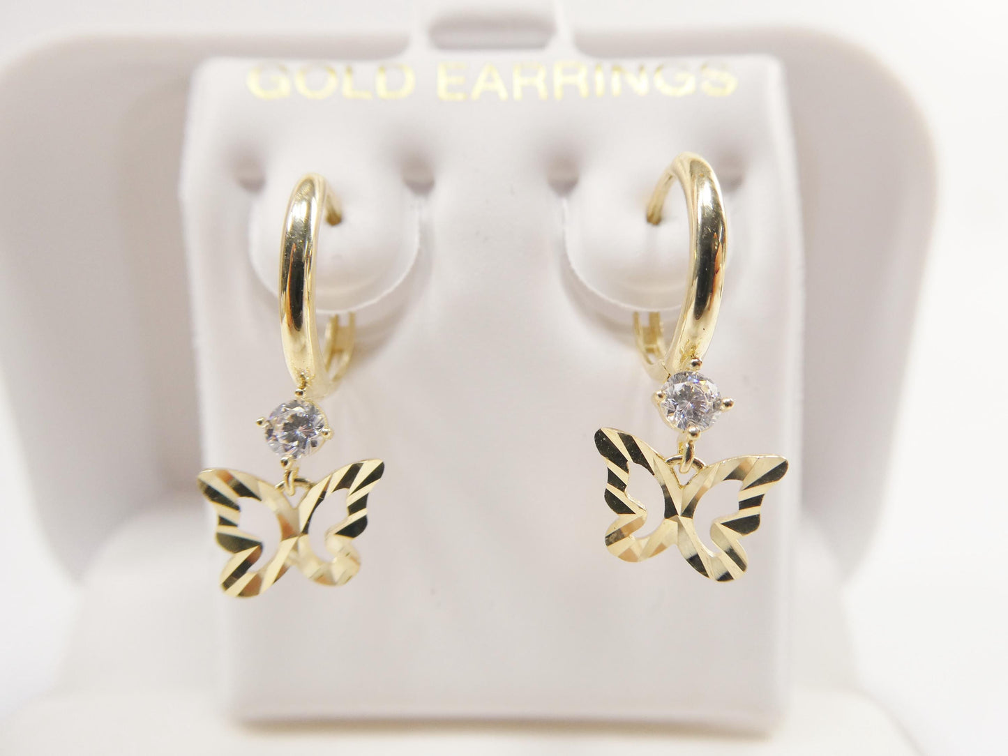 real 10k solid yellow gold butterfly drop hoop huggie earrings