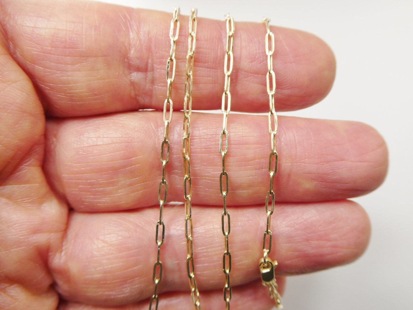 14k real solid yellow gold tiny small 2mm paperclip chain necklace