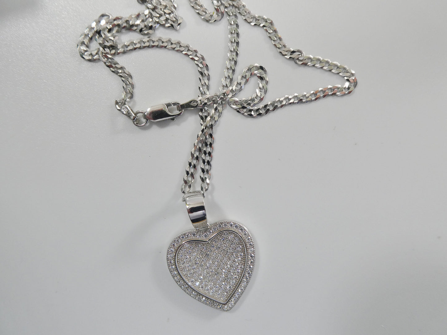 real 925 sterling silver 18 inch flat chain and heart pendent charm