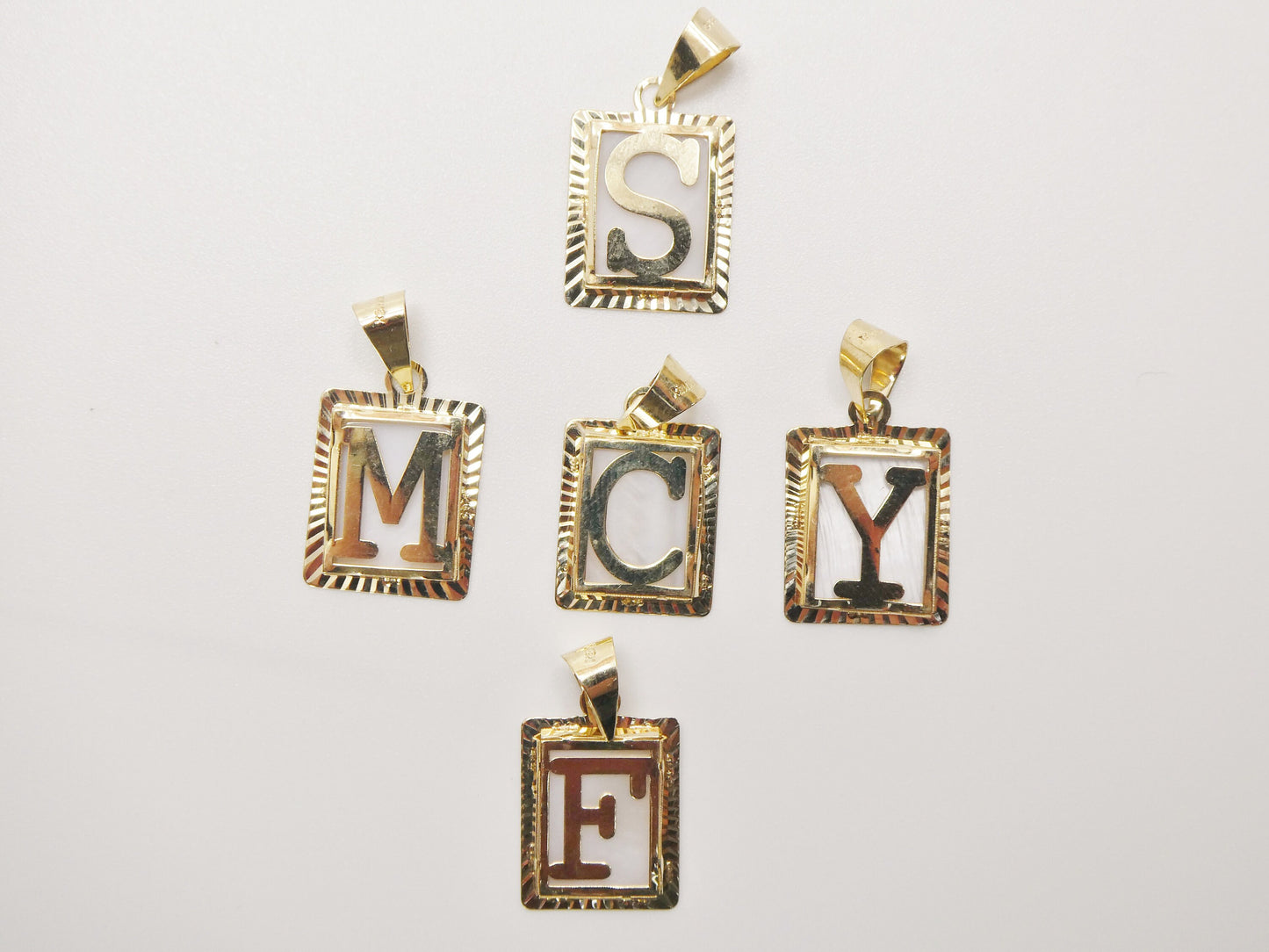 10k real solid yellow gold mother of pearl initial alphabet pendent charm