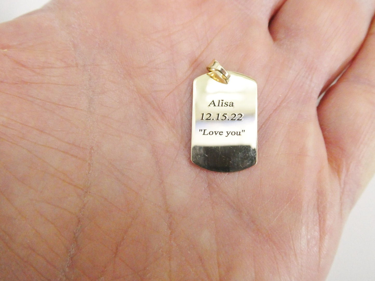 14k real solid yellow gold personalized tag pendent and robe necklace