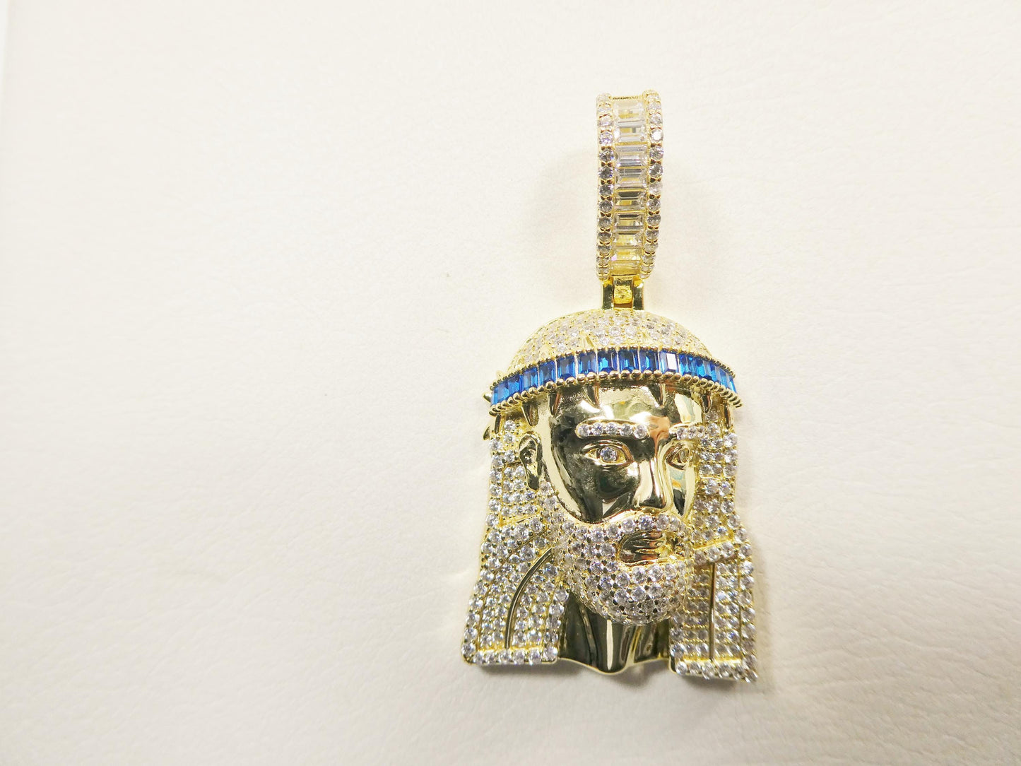 real 925 sterling silver 22 inch flat chain and large Jesus head pendent charm