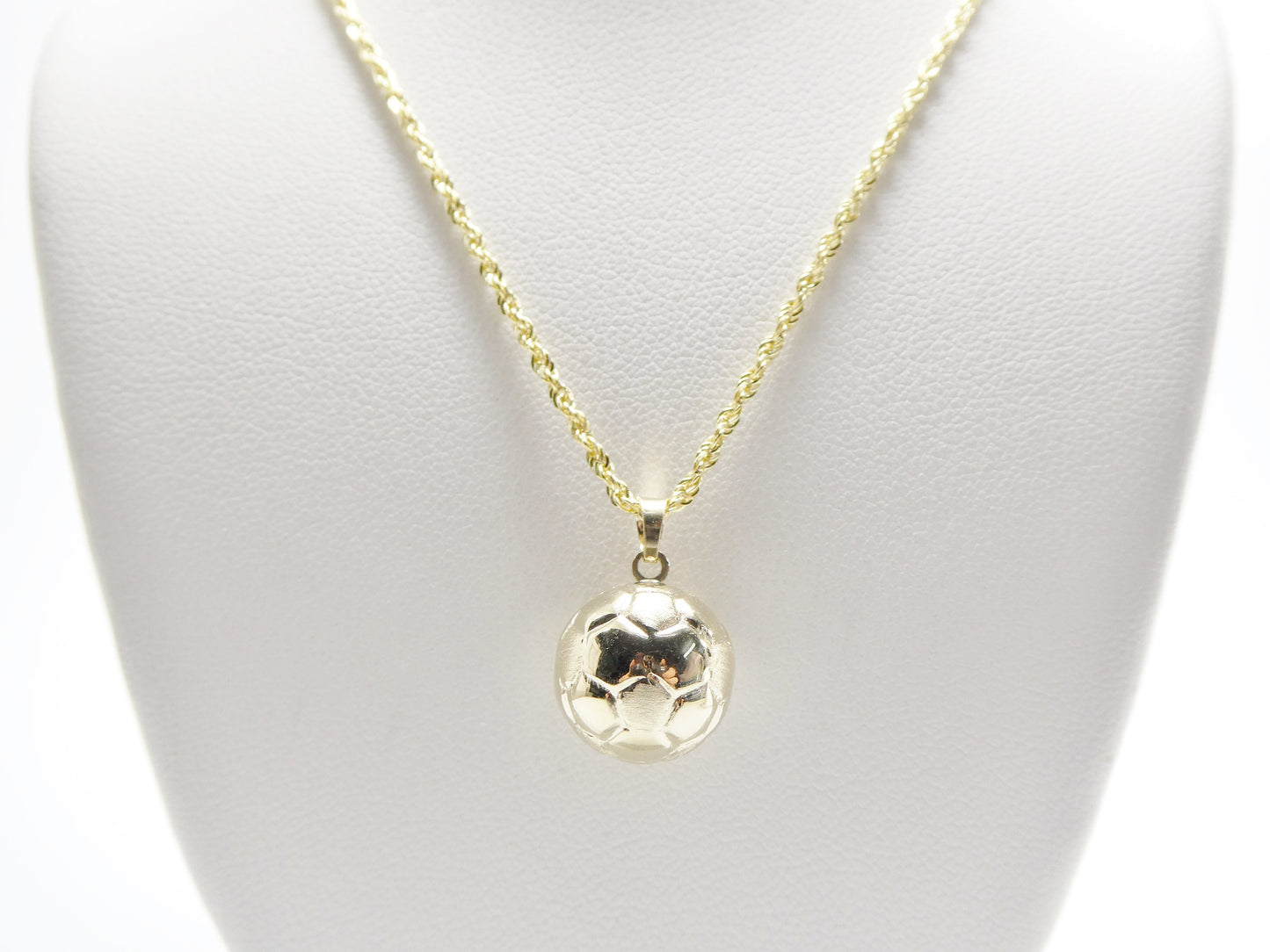 14k real solid yellow gold mini soccer ball pendent and robe necklace